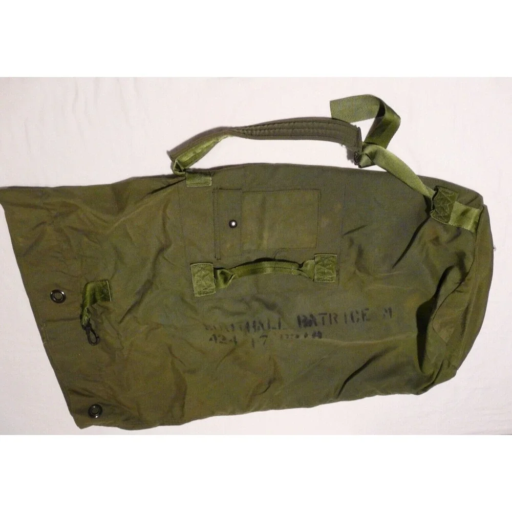 US Military Duffle Bag Large Olive Green Canvas Backpack Sea Bag Vintage